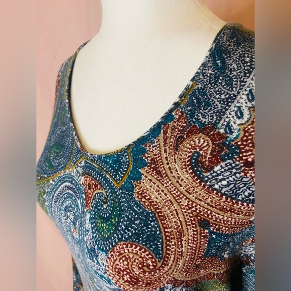 Tesori‎ Super Soft Knit Paisley Print Top Scoop Neck 3/4 Sleeve Multicolor BB140 - Picture 8 of 8
